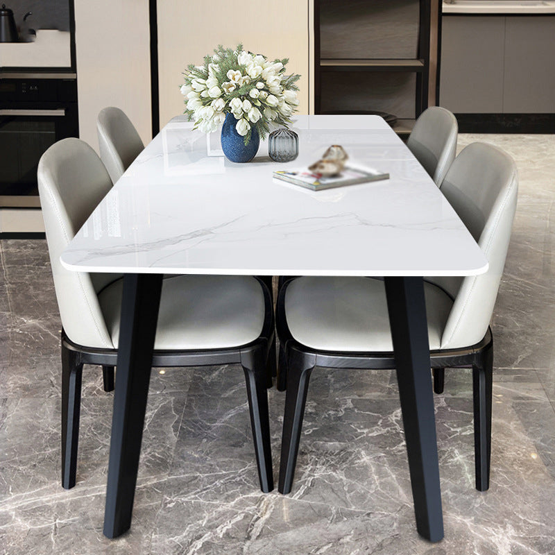 Stone Top Dining Table Rectangle Dining Table with 4 Solid Wood Legs