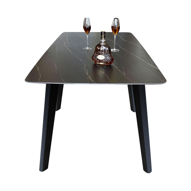 Stone Top Dining Table Rectangle Dining Table with 4 Solid Wood Legs