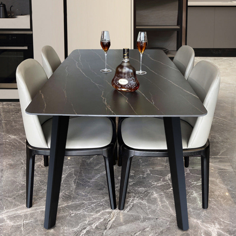 Stone Top Dining Table Rectangle Dining Table with 4 Solid Wood Legs