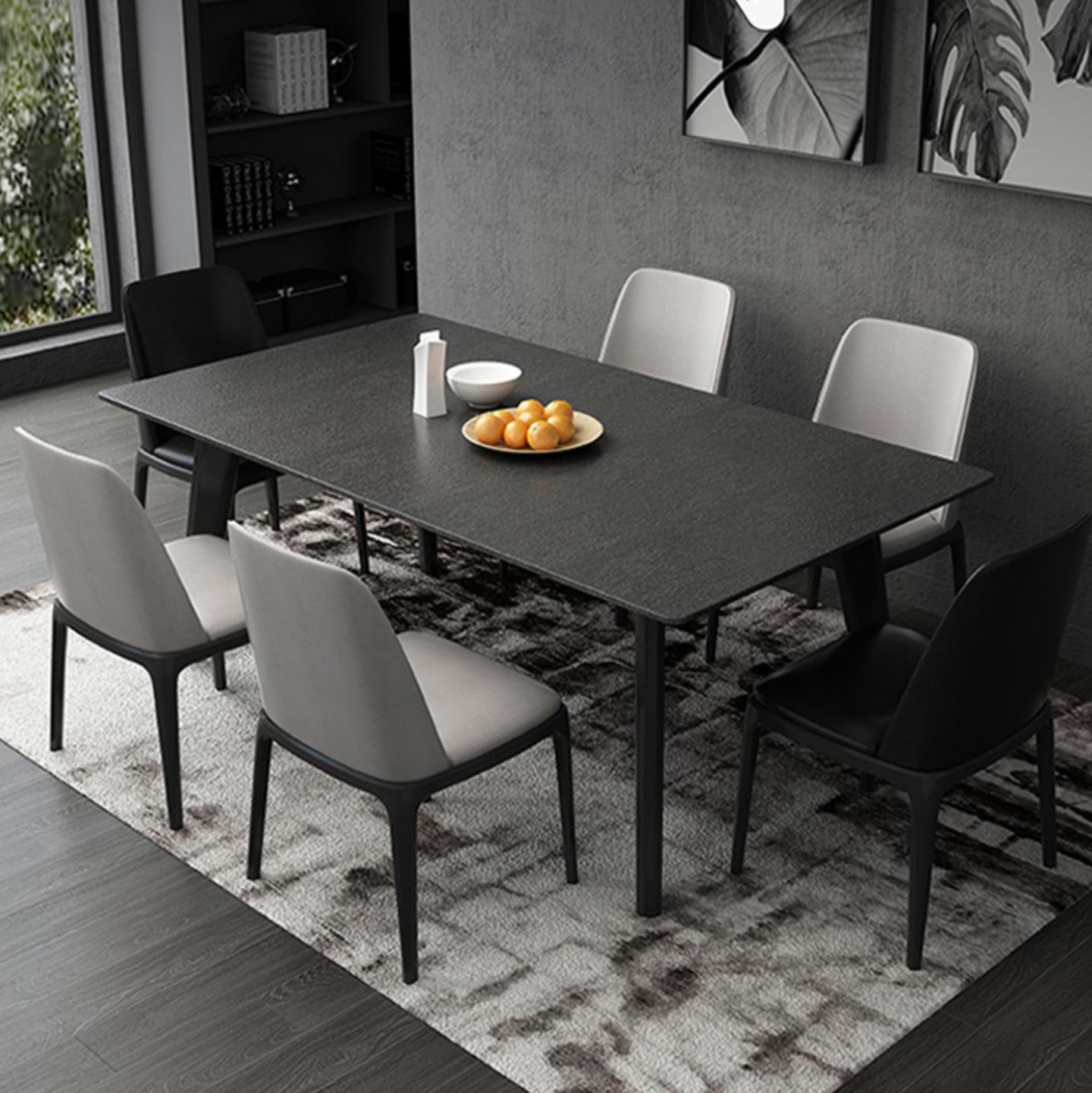 Stone Top Dining Table Rectangle Dining Table with 4 Solid Wood Legs