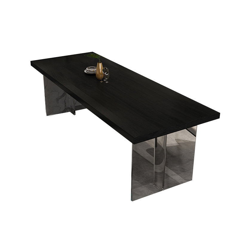 Solid Wood Dining Table Modern Rectangle Table with Double Pedestal Base