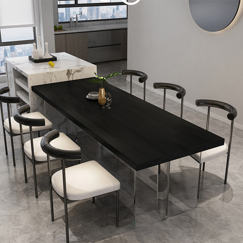 Solid Wood Dining Table Modern Rectangle Table with Double Pedestal Base