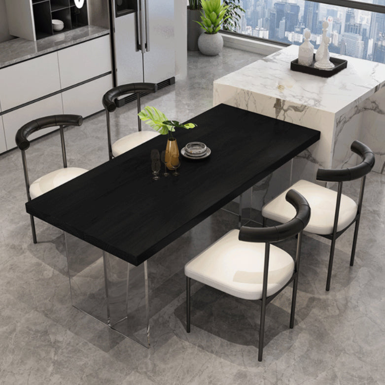 Solid Wood Dining Table Modern Rectangle Table with Double Pedestal Base