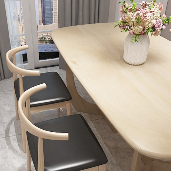 Table moderne en bois de pin pour table à manger de restaurant avec base à double piédestal