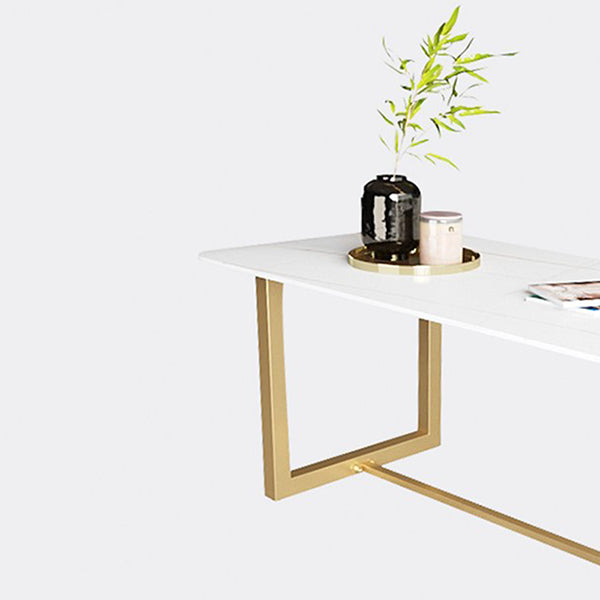 Luxury Sintered Stone Top Dining Table Rectangle Table with Trestle Base