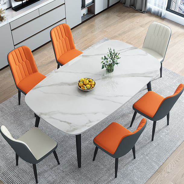 Stone Rectangle Dining Table Modern Metal Black Frame Tripod Dining Table
