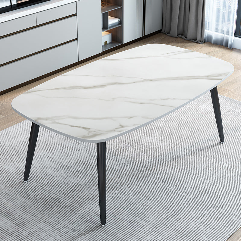 Stone Rectangle Dining Table Modern Metal Black Frame Tripod Dining Table