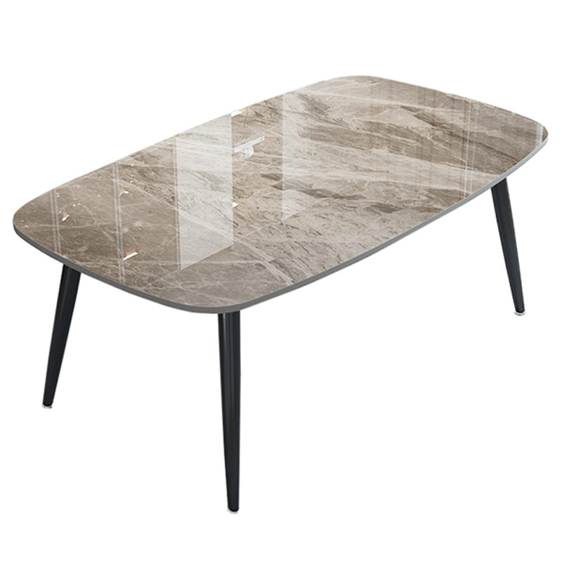 Stone Rectangle Dining Table Modern Metal Black Frame Tripod Dining Table