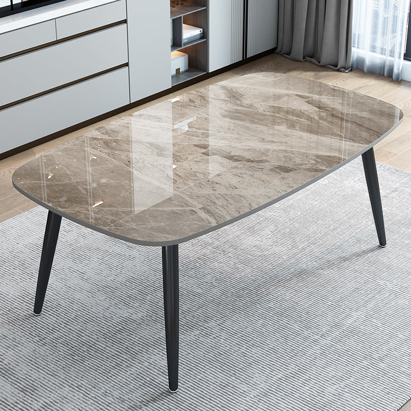 Stone Rectangle Dining Table Modern Metal Black Frame Tripod Dining Table