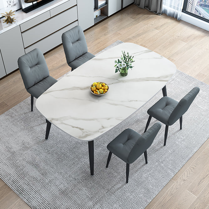Stone Rectangle Dining Table Modern Metal Black Frame Tripod Dining Table