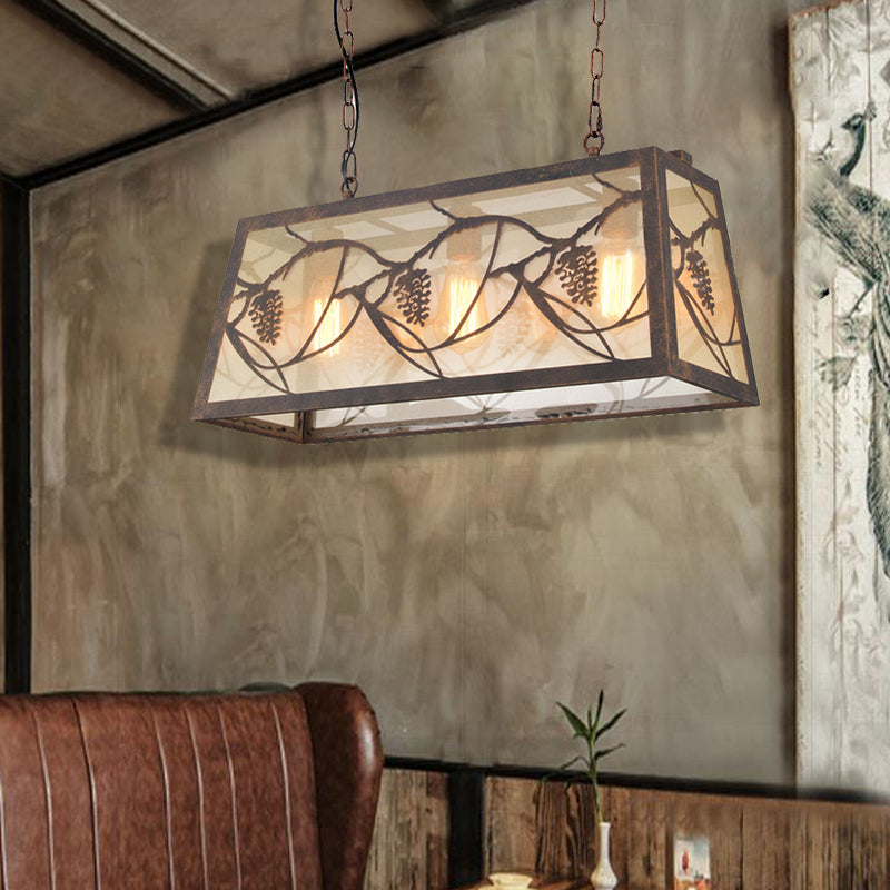 Bronze 3/6-Light Island Light Fixture Industrial Metal Rectangle Pendant Lighting with Fabric