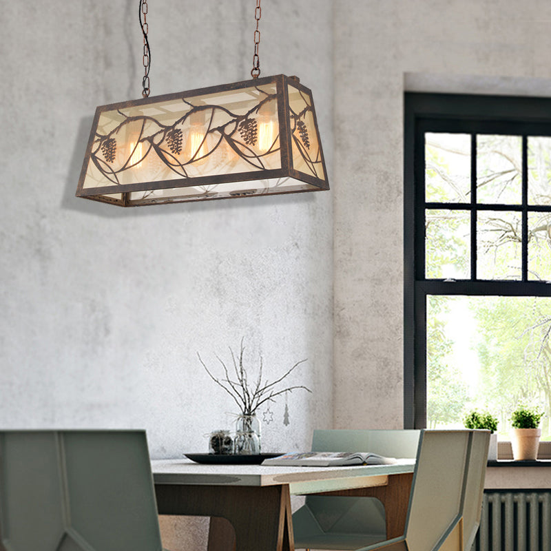 Bronze 3/6-Light Island Light Fixture Industrial Metal Rectangle Pendant Lighting with Fabric