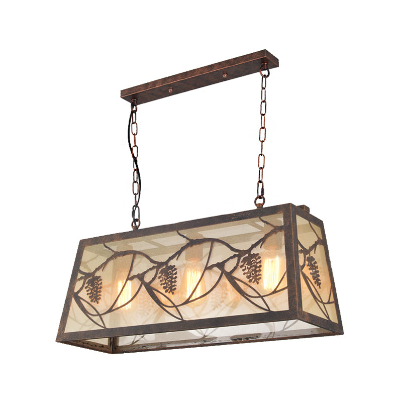 Bronze 3/6-Light Island Light Fixture Industrial Metal Rectangle Pendant Lighting with Fabric