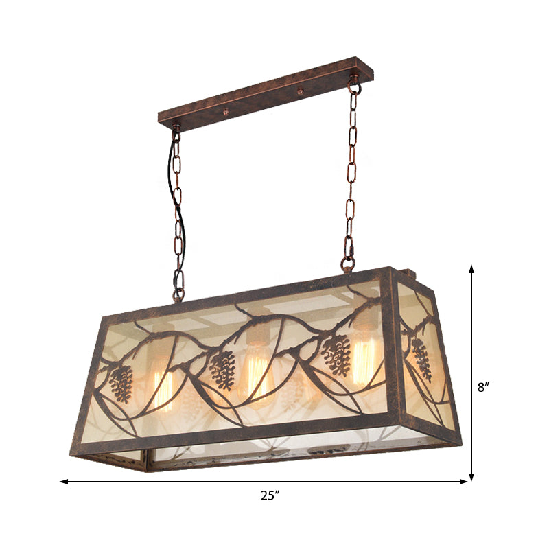 Bronze 3/6-Light Island Light Fixture Industrial Metal Rectangle Pendant Lighting with Fabric