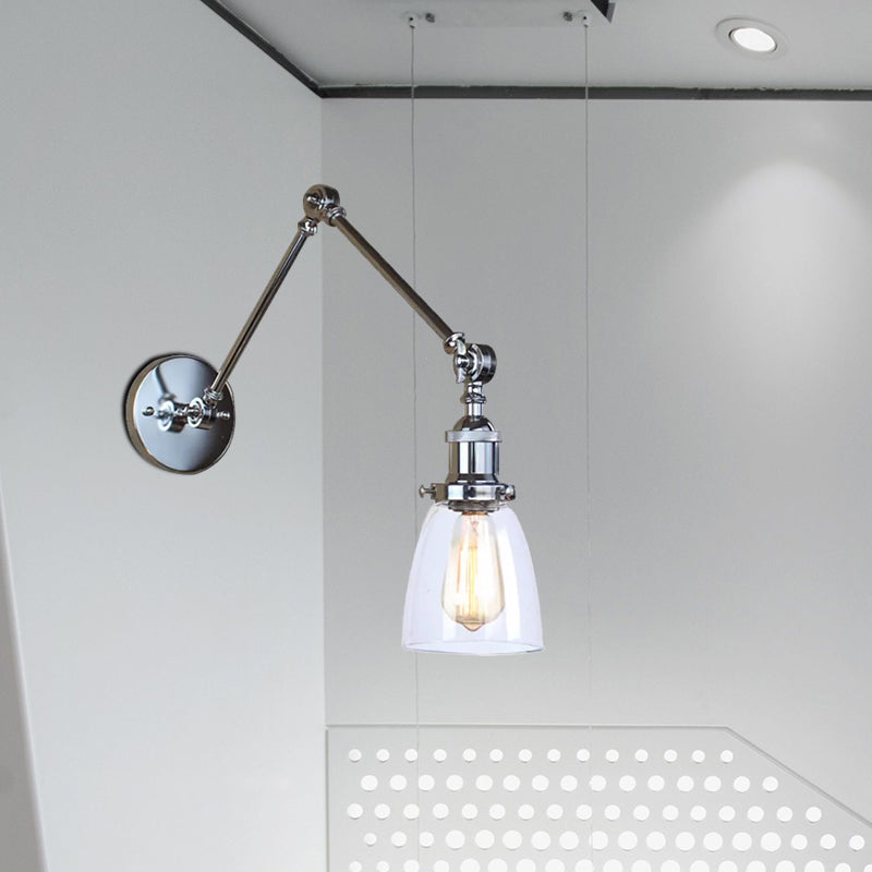 Tapered Beside Sconce Light Fixture Antique Clear Glass 1 Light Black/Silver/Brass Wall Lamp with Swing Arm