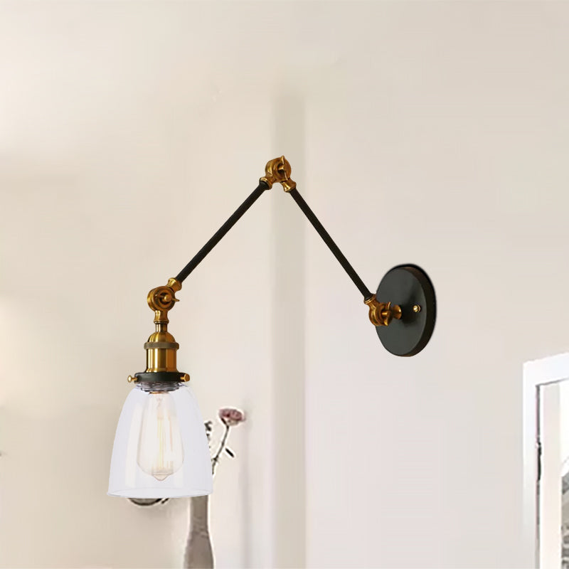 Tapered Beside Sconce Light Fixture Antique Clear Glass 1 Light Black/Silver/Brass Wall Lamp with Swing Arm
