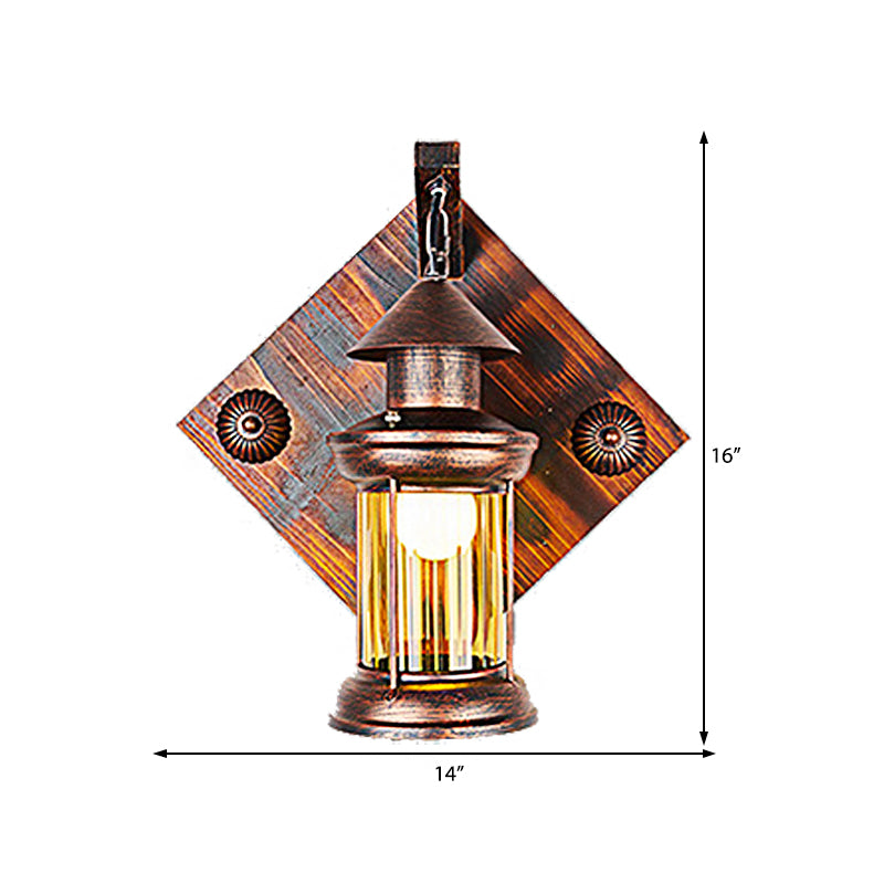 Brass One Light Sconce Light Coastal Clear Glass Rectangle/Square Wall Lighting Fixture for Dining Room