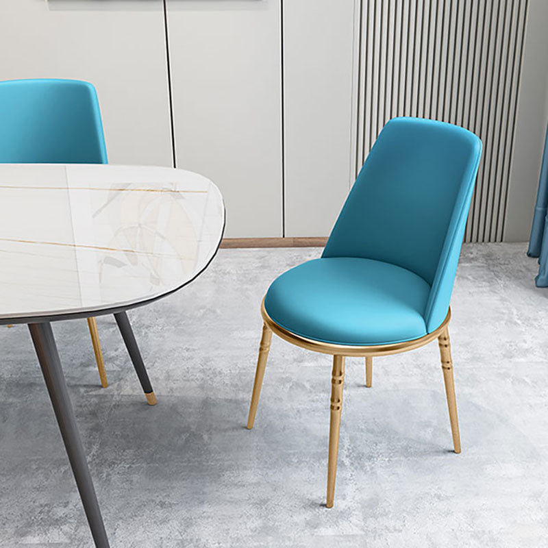Silla lateral escandinava de piel sintética para el hogar, silla con respaldo sólido sin brazos