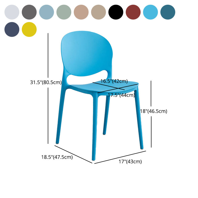 Silla apilable de estilo moderno, silla con respaldo abierto sin brazos y patas de plástico para cocina