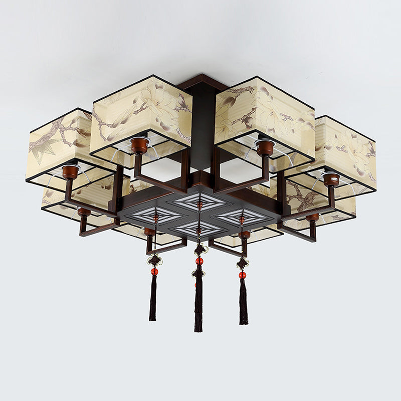 Lámpara de techo tradicional con estampado de pájaros y flores, lámpara empotrada para sala de estar de tela