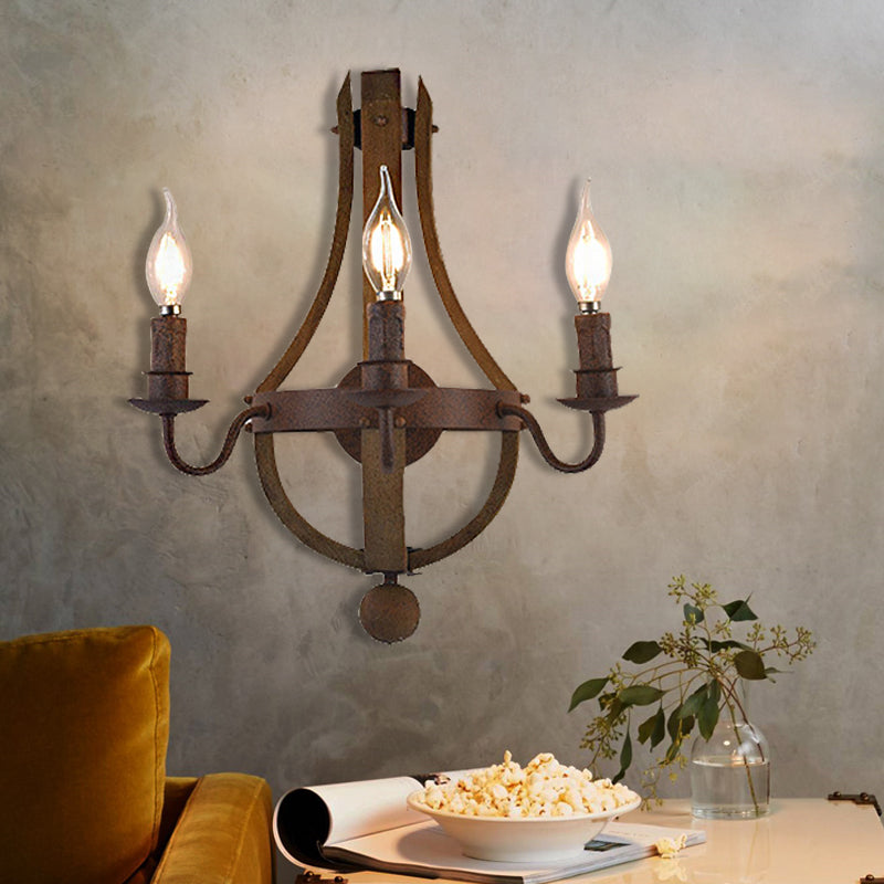 Rust Candle Wall Lighting Rustic Style Metal 1/2/3-Light Dining Room Sconce Lamp