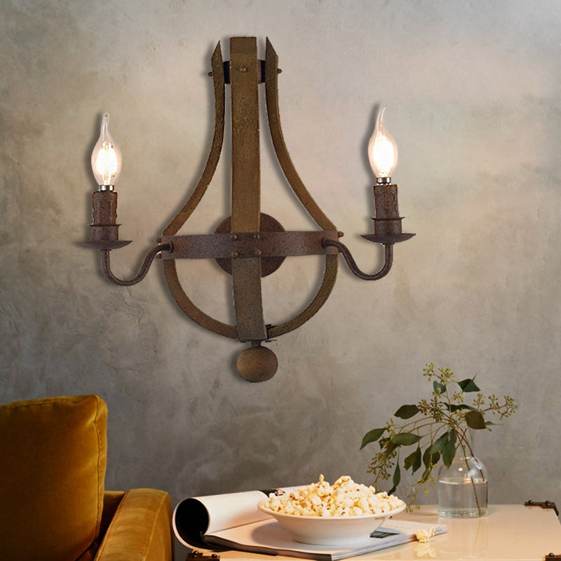 Rust Candle Wall Lighting Rustic Style Metal 1/2/3-Light Dining Room Sconce Lamp