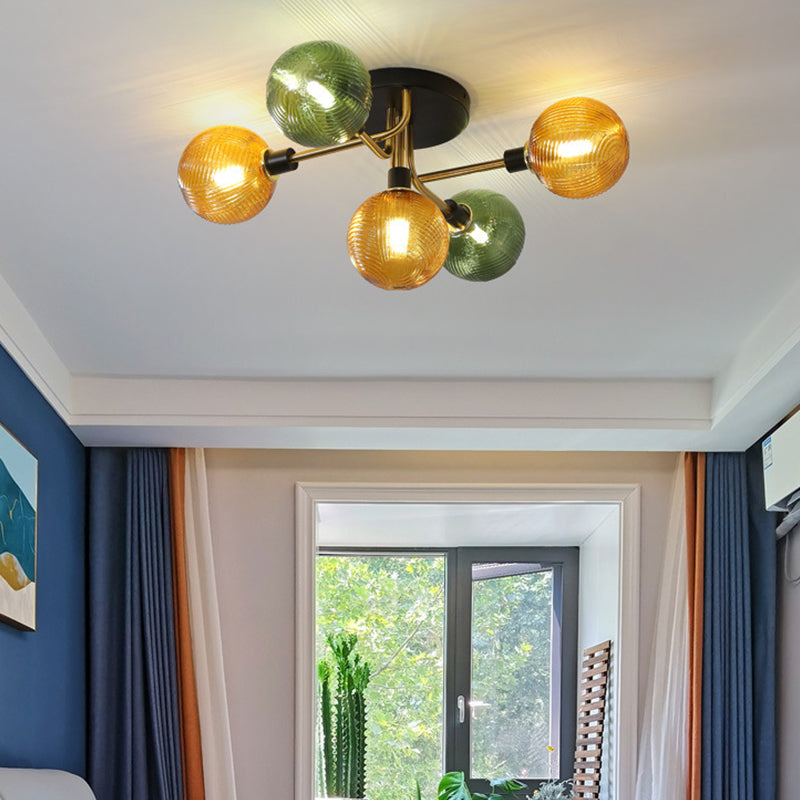 Luz de techo de bola de vidrio Luz de montaje de semi descarga posmoderna para sala de estar para sala de estar