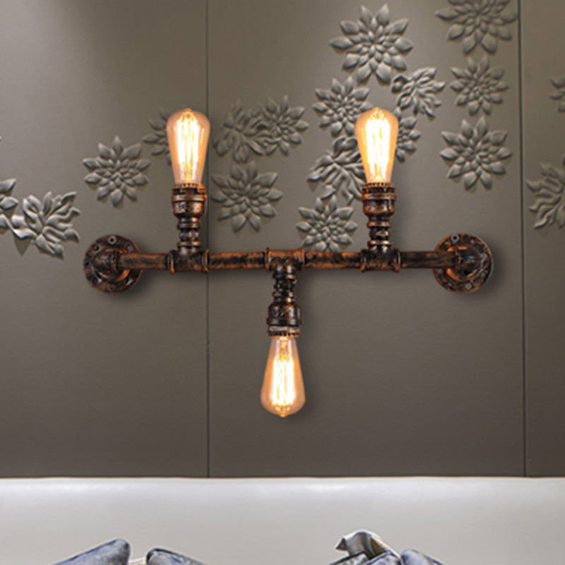 Metal Up and Down Wall Sconce with Pipe Design Vintage Style 3 Bulbs Living Room Wall Mount Light in Bronze