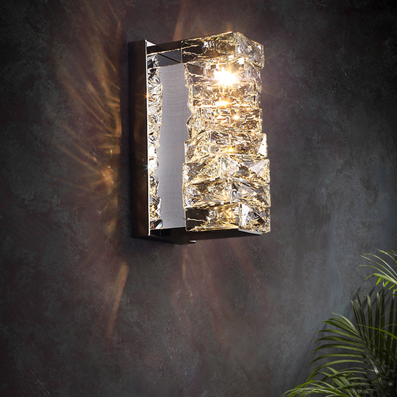 Luz de pared de acero inoxidable moderna Luz de pared geométrica apliques con cristal para sala de estar