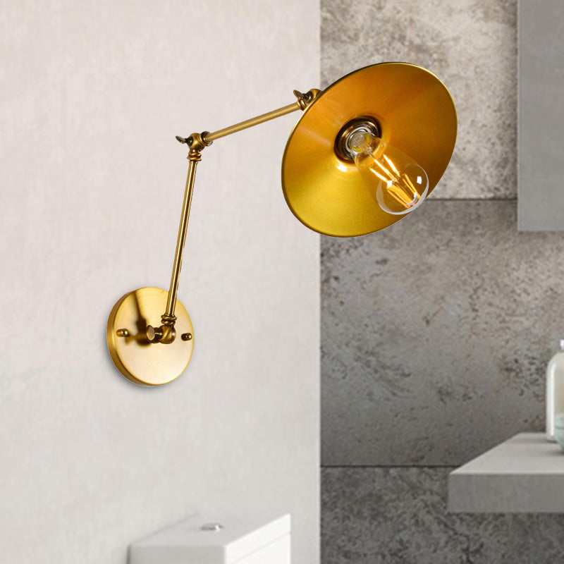 Industrial Style Swing Arm Wall Lamp with Flared Shade 1 Light Metal Wall Mount Light in Brass