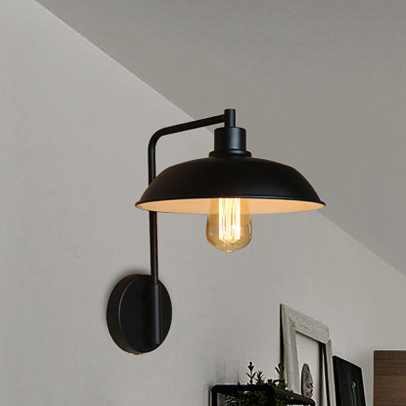 1 Light Barn Wall Sconce Light Antique Style Black/Rust Metallic Wall Lighting with Curved Arm for Hallway