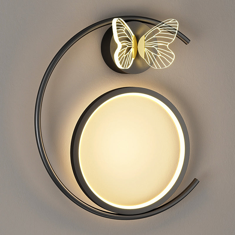 Modern Metal Wall Light Geometric LED Wall Sconce with Butterfly for Bedroom