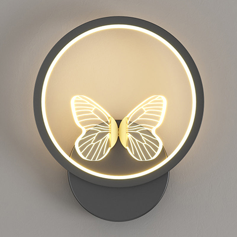 Modern Metal Wall Light Geometric LED Wall Sconce with Butterfly for Bedroom