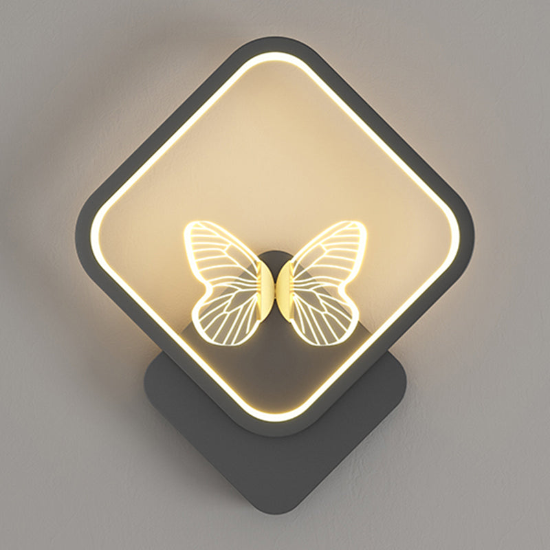Modern Metal Wall Light Geometric LED Wall Sconce with Butterfly for Bedroom