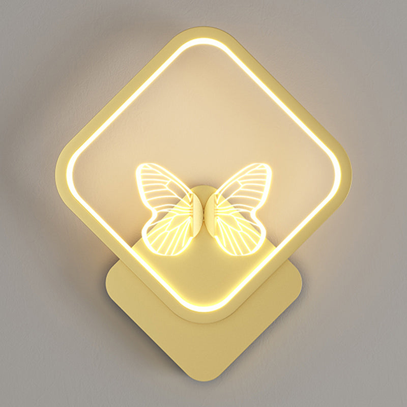 Modern Metal Wall Light Geometric LED Wall Sconce with Butterfly for Bedroom
