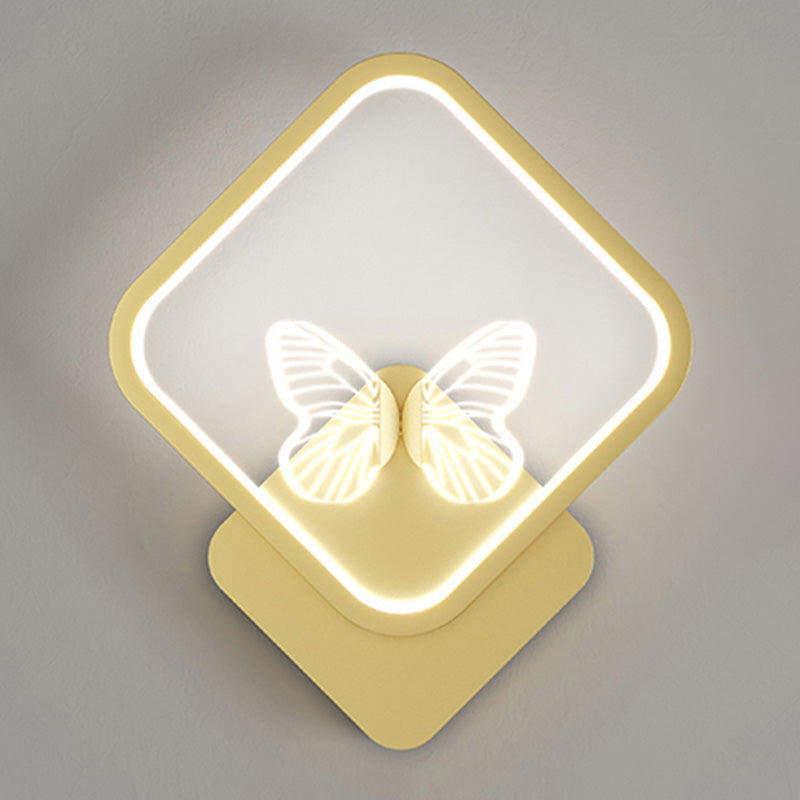Modern Metal Wall Light Geometric LED Wall Sconce with Butterfly for Bedroom