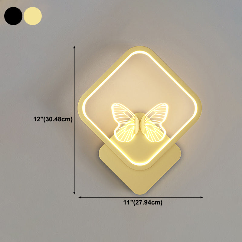 Modern Metal Wall Light Geometric LED Wall Sconce with Butterfly for Bedroom