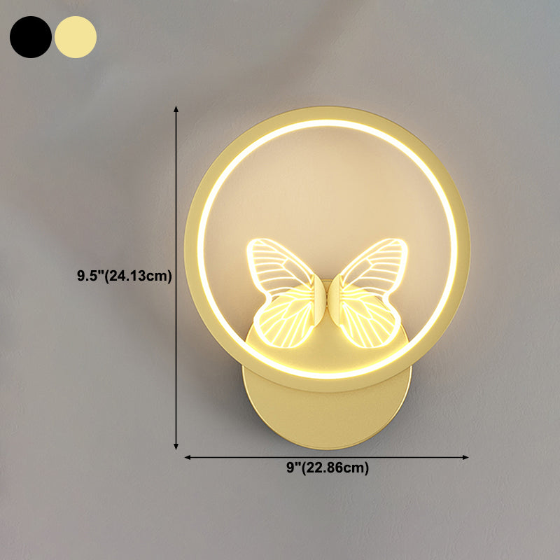 Modern Metal Wall Light Geometric LED Wall Sconce with Butterfly for Bedroom