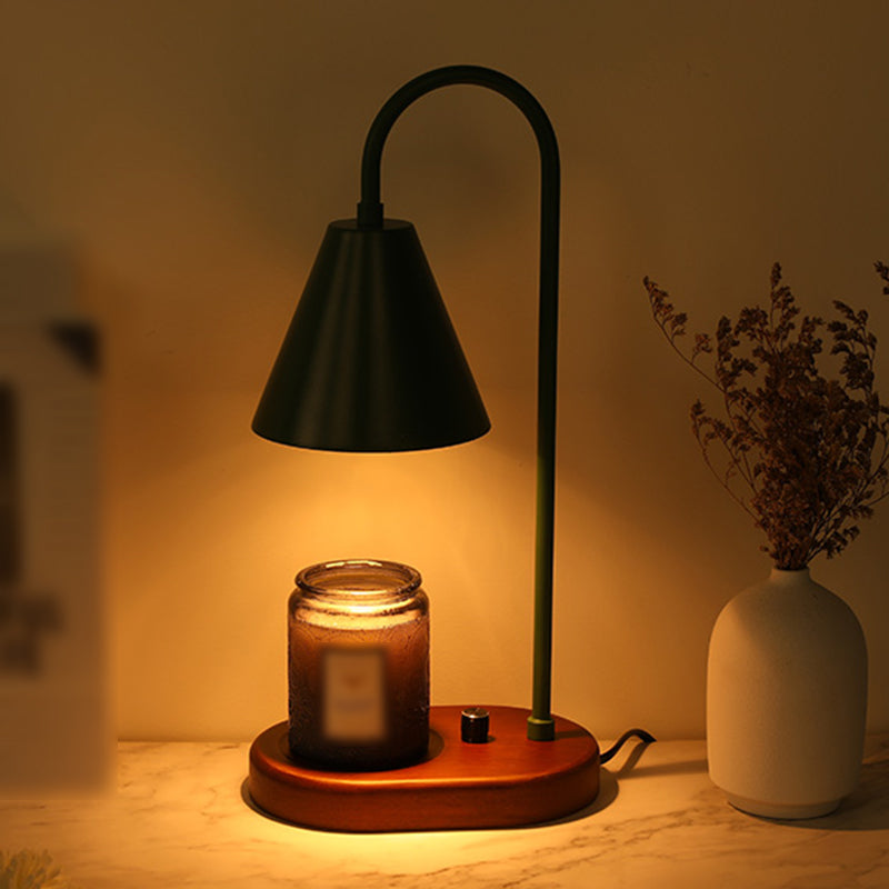 Nordic Style Metall Tischlampe Aromatherapie Schmelzen Wachs Schreibtischlampe mit Holz für Schlafzimmer