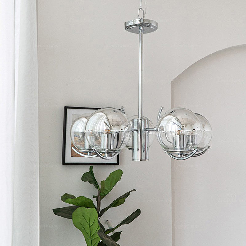 Modern Style Chandelier Light Fixture Globe Glass Hanging Light in Silver