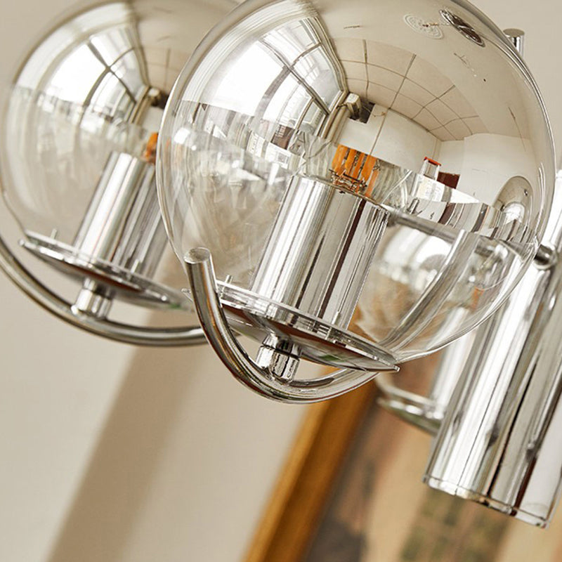 Modern Style Chandelier Light Fixture Globe Glass Hanging Light in Silver