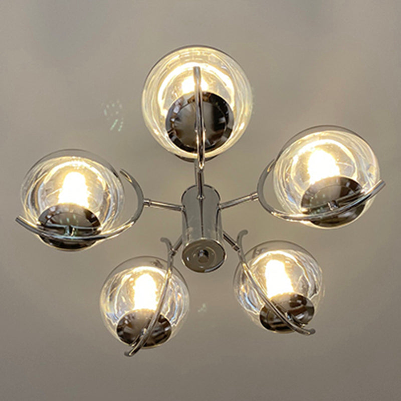Modern Style Chandelier Light Fixture Globe Glass Hanging Light in Silver