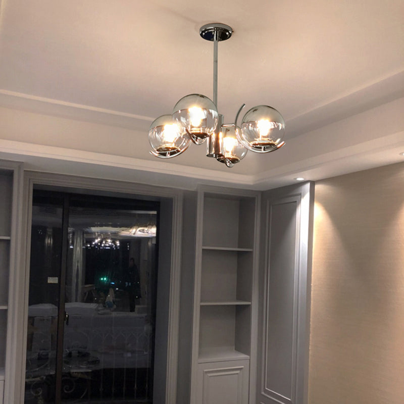 Modern Style Chandelier Light Fixture Globe Glass Hanging Light in Silver