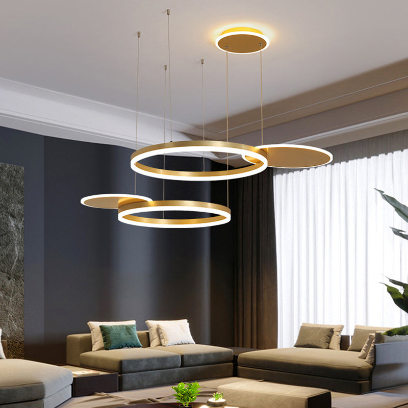 Simplicity LED Chandelier Pendant Circular Metal Suspension Light for Living Room