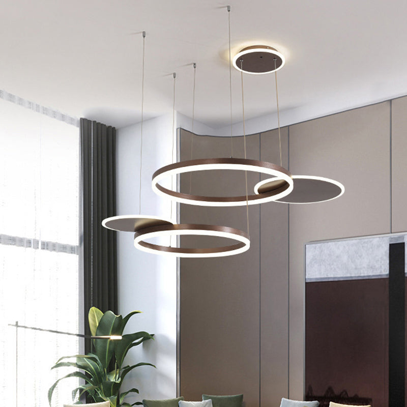 Simplicity LED Chandelier Pendant Circular Metal Suspension Light for Living Room