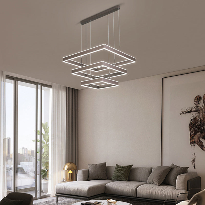 Minimalist Square Suspension Lamp Metal Multi-Layered LED Chandelier for Living Room