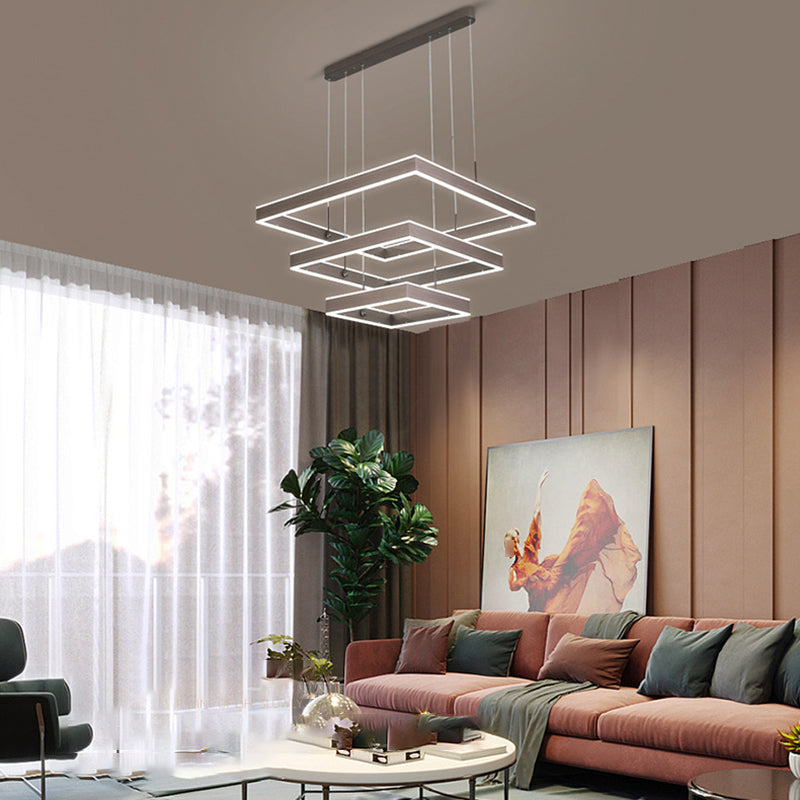 Minimalist Square Suspension Lamp Metal Multi-Layered LED Chandelier for Living Room