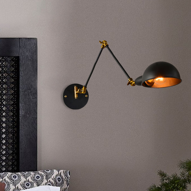 Kuppel Schatten Schlafzimmer Wandleuchte Industrie Metall 1 Kopf Schwarzes Lesen Wandlampe mit verstellbarem Arm