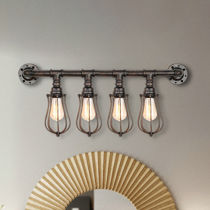 Nautische Zwiebel -Wand -Wandmontage Licht mit Drahtkäfig und Rohr 4 Leuchten Metallleuchten in Bronze