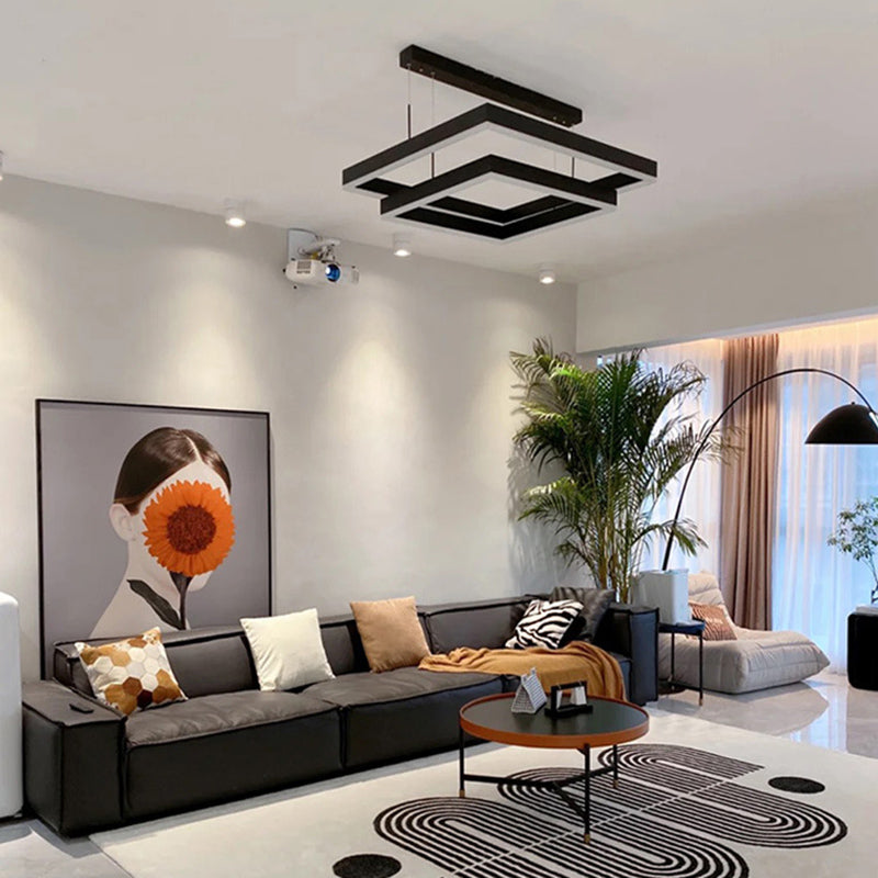 Finition noire carré lustre moderne LED Aluminium suspendu en aluminium suspendu